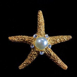 Kenneth J Lane Gold-toned and Faux Pearl & Clear Crystal Starfish Pin/Brooch